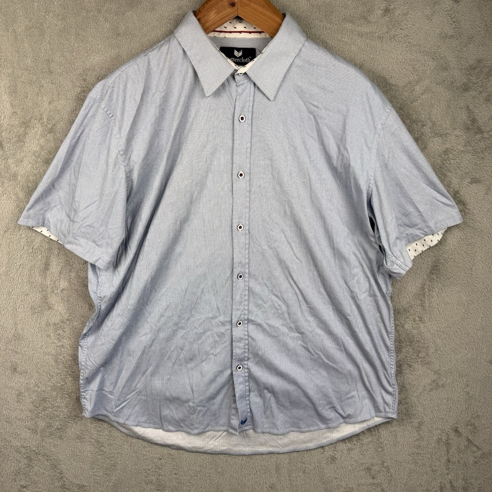 Buttercloth Button Up Shirt Mens 3X Blue‎ Regular Fit S/S Cotton Soft Stretch